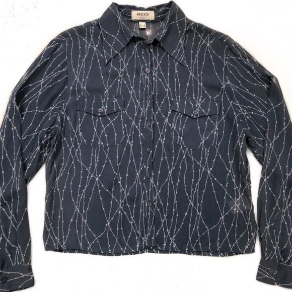 Mexx Semi Sheer Printed Pocket Shirt Blue Women’s Size Medium - Picture 8 of 8